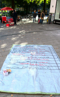 Bodenplakat mit „Abstimmungsmöglichkeit“ zur Zukunft der Weißenburger Straße ( © Peter Martl)